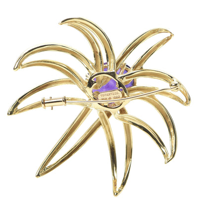 Tiffany 18K Yellow Gold Amethyst Fireworks Brooch Pin 3 of 6