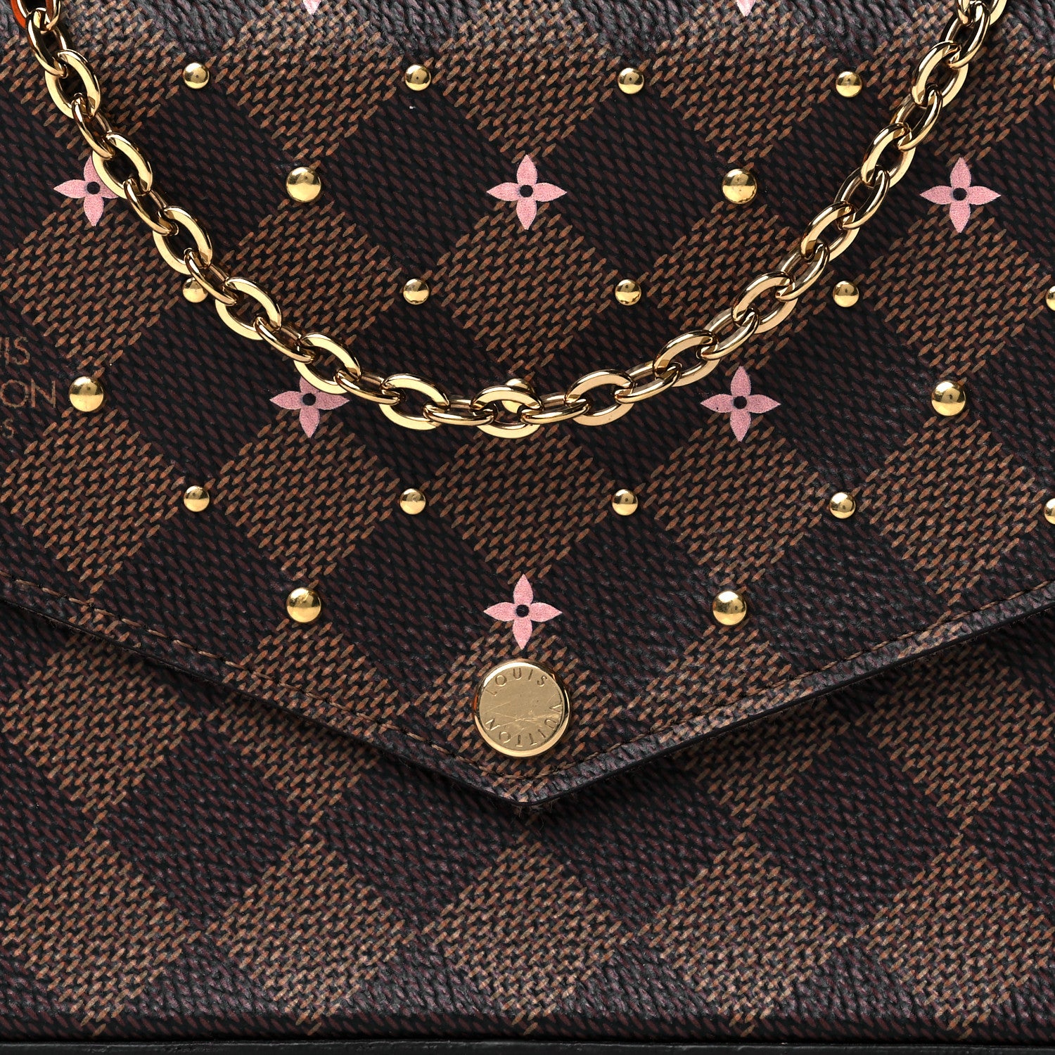 Louis Vuitton Damier Ebene Studded Pochette Felicie Chain Wallet 8 of 10