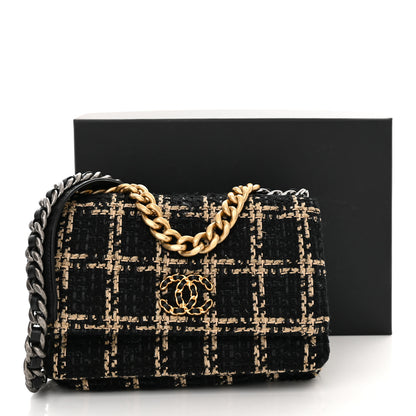 Chanel Tweed Quilted Chanel 19 Wallet On Chain WOC Black Beige 11 of 11
