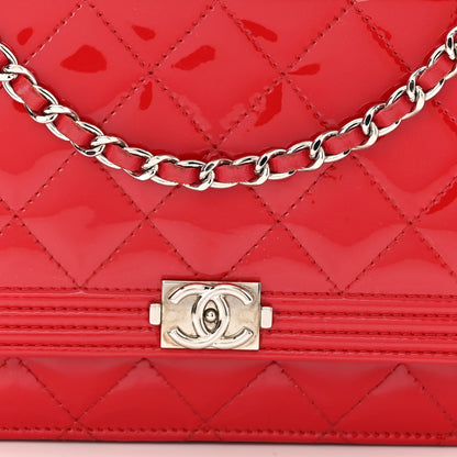 Chanel Patent Calfskin Quilted Boy Wallet On Chain WOC Red 8 of 11