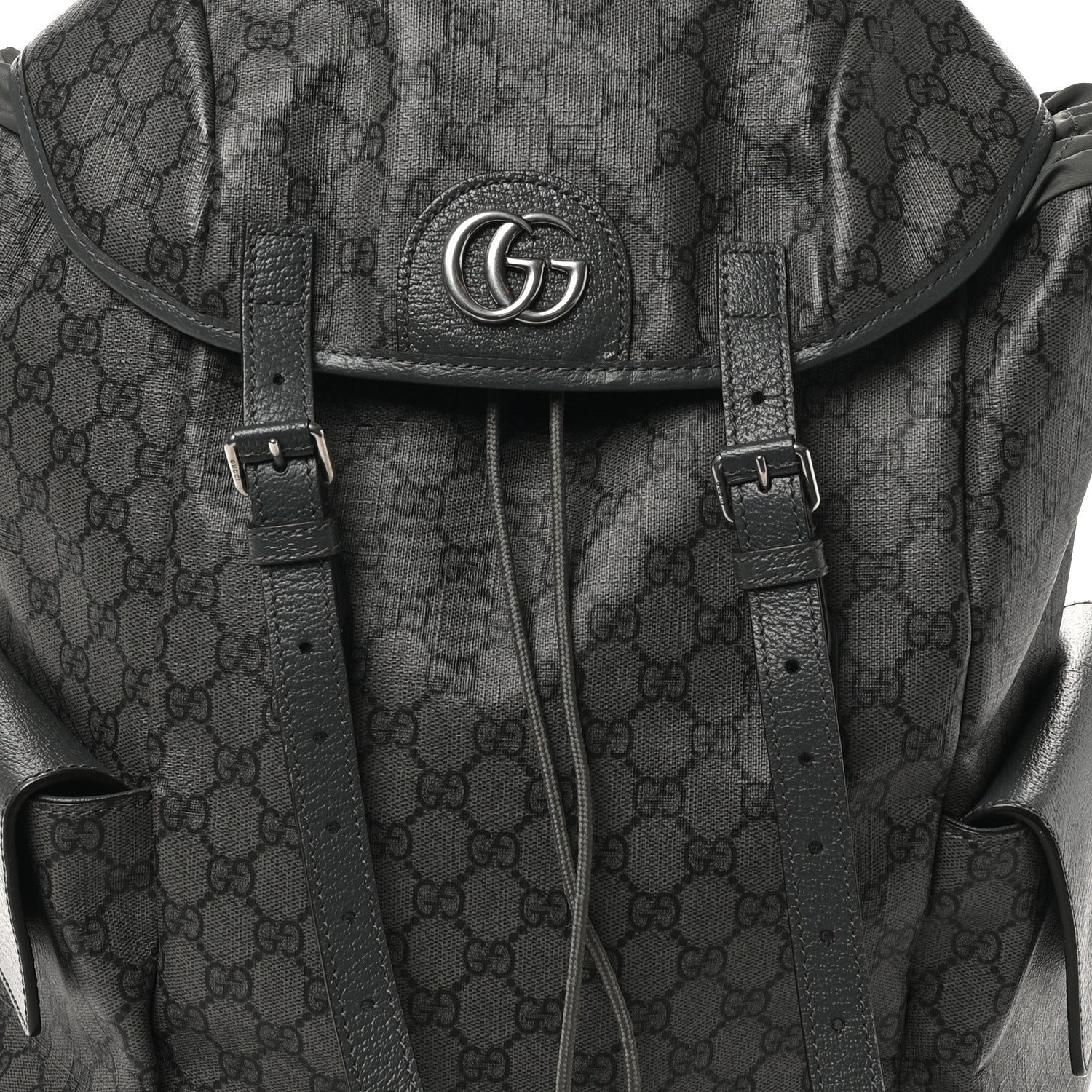 Gucci GG Supreme Monogram Textured Dollar Calfskin Medium Ophidia Double Buckle Backpack Grey Black Graphite Grey 7 of 9
