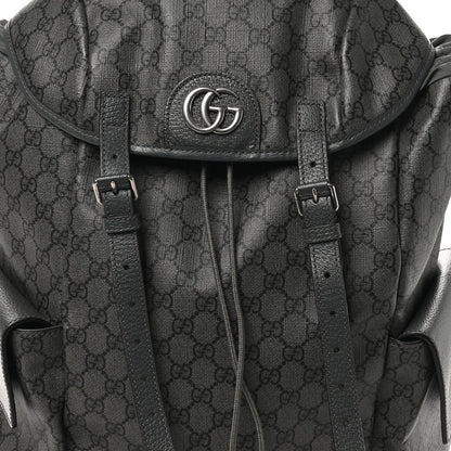 Gucci GG Supreme Monogram Textured Dollar Calfskin Medium Ophidia Double Buckle Backpack Grey Black Graphite Grey 7 of 9
