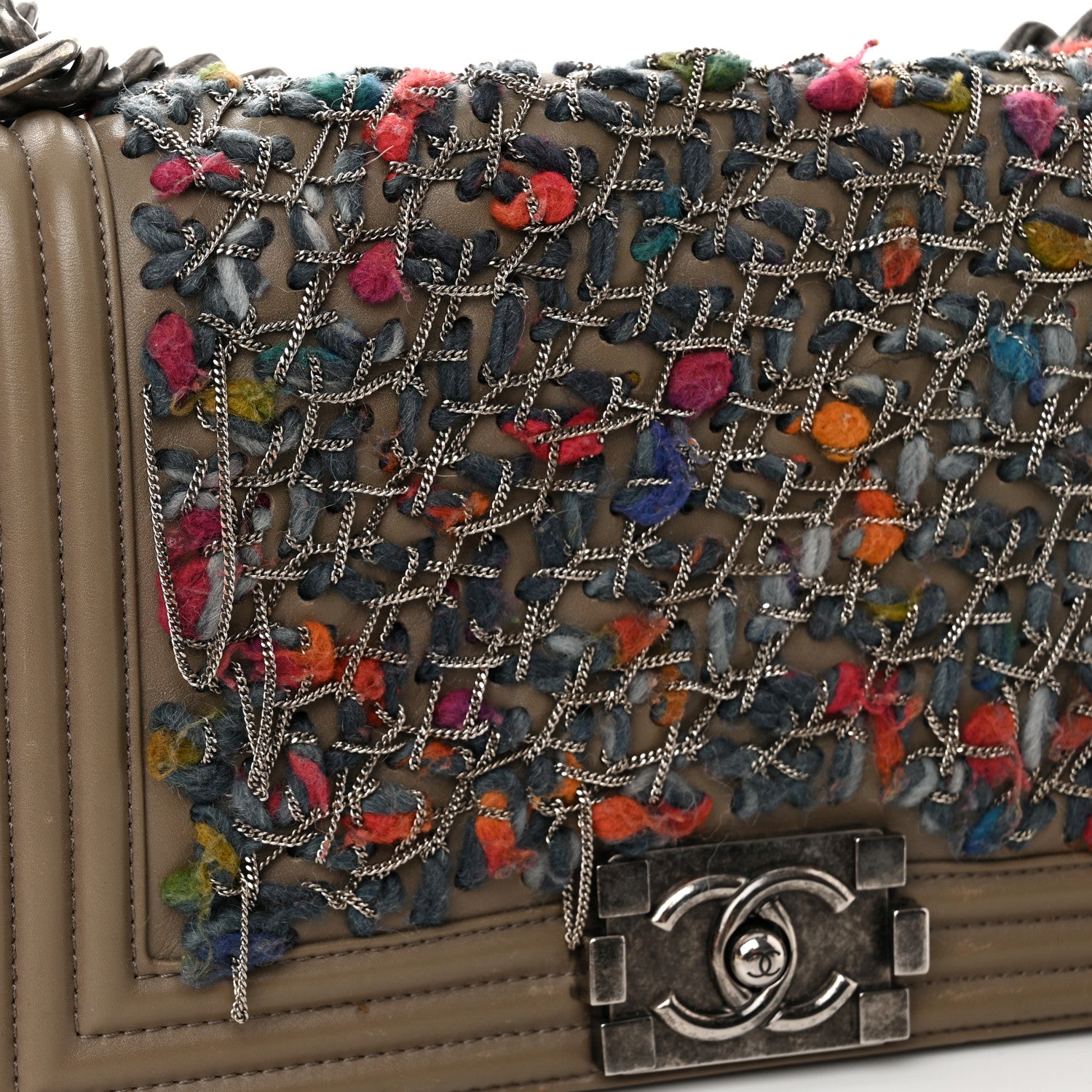 Chanel Calfskin Tweed Medium Boy Flap Dark Beige 12 of 12