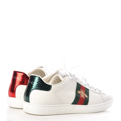 Gucci Calfskin Ayers Bee Embroidered Womens Ace Sneakers 37 White Green 4 of 10