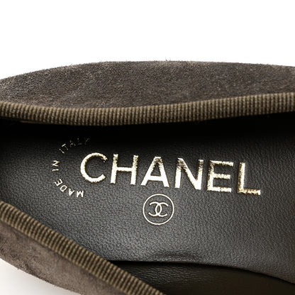 Chanel Suede Calfskin Cap Toe CC Ballerina Flats 38.5 Dark Khaki Dark Green 8 of 9