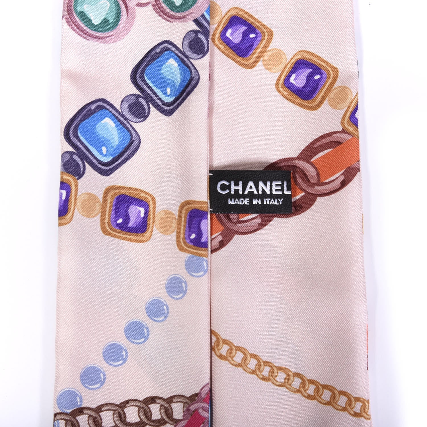 Chanel Silk Pearl CC Chain Slim Bandeau Scarf Pink 3 of 5
