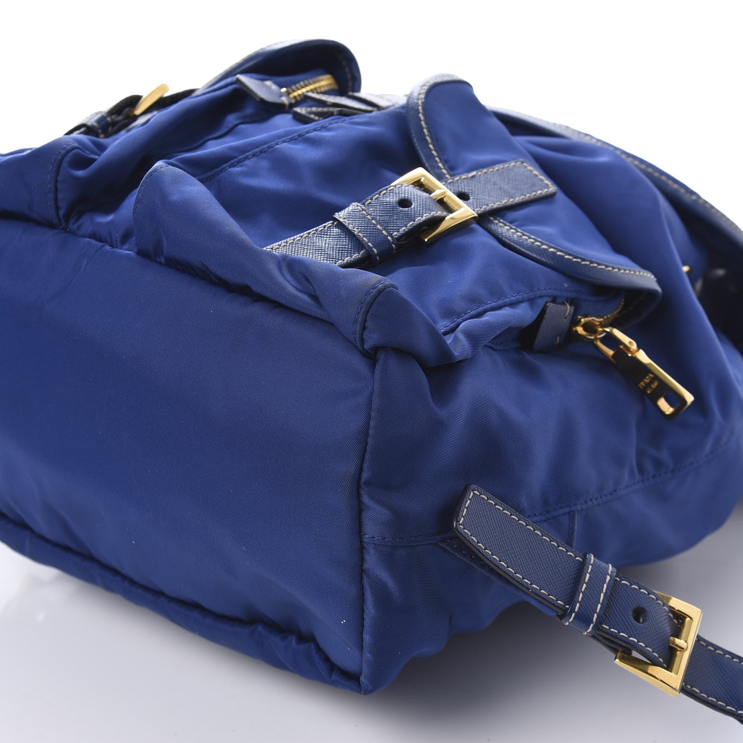 Prada Tessuto Nylon Saffiano Vela Medium Backpack Blue 9 of 11
