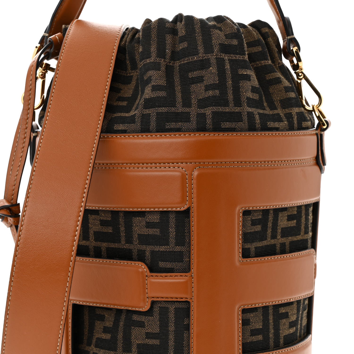 Fendi Nylon Vitello King Logo Step Out Bucket Bag Brandy 8 of 11