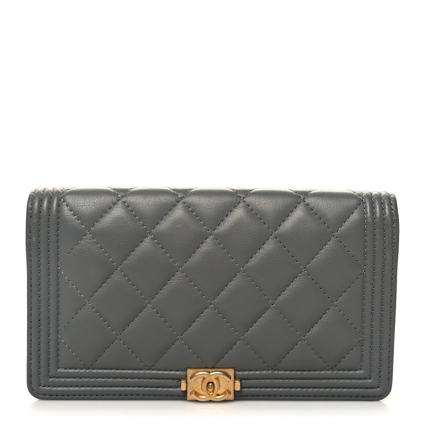 Lambskin Quilted Boy Yen Wallet Grey