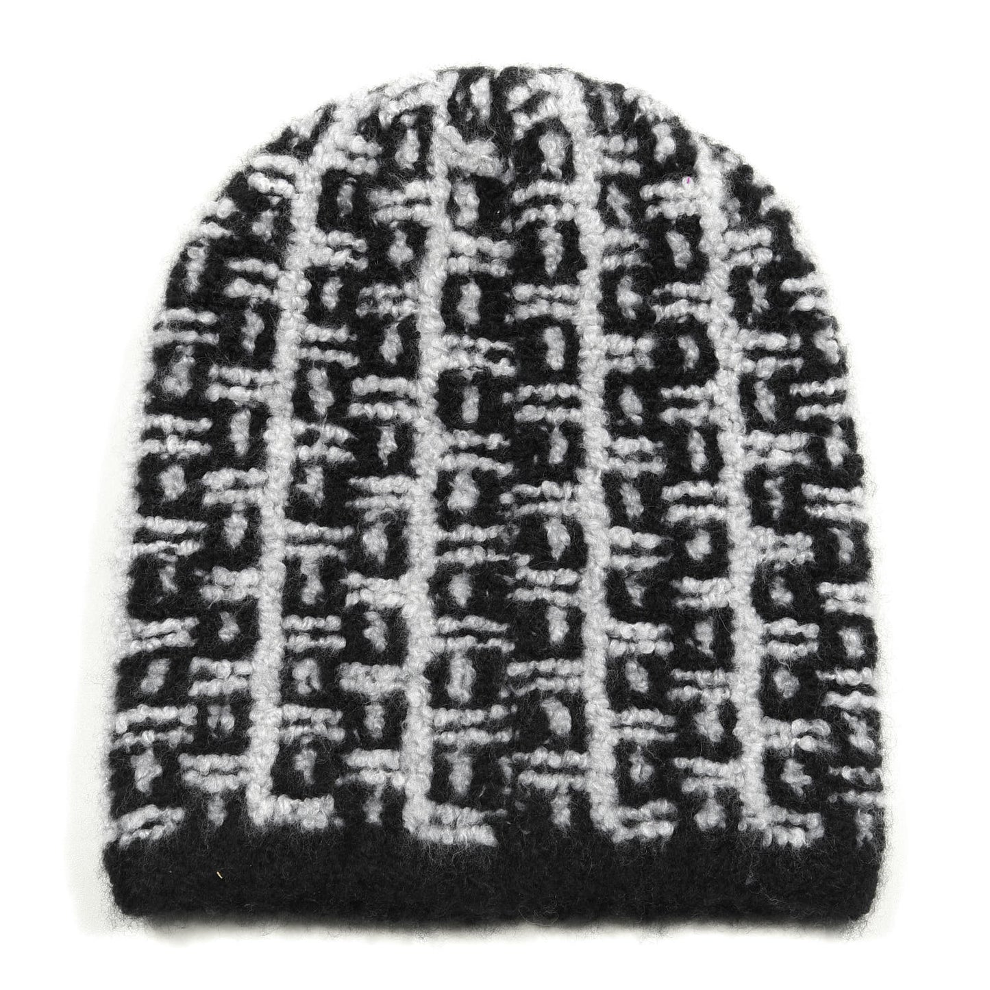 Cashmere Silk CC Beanie Hat Black White