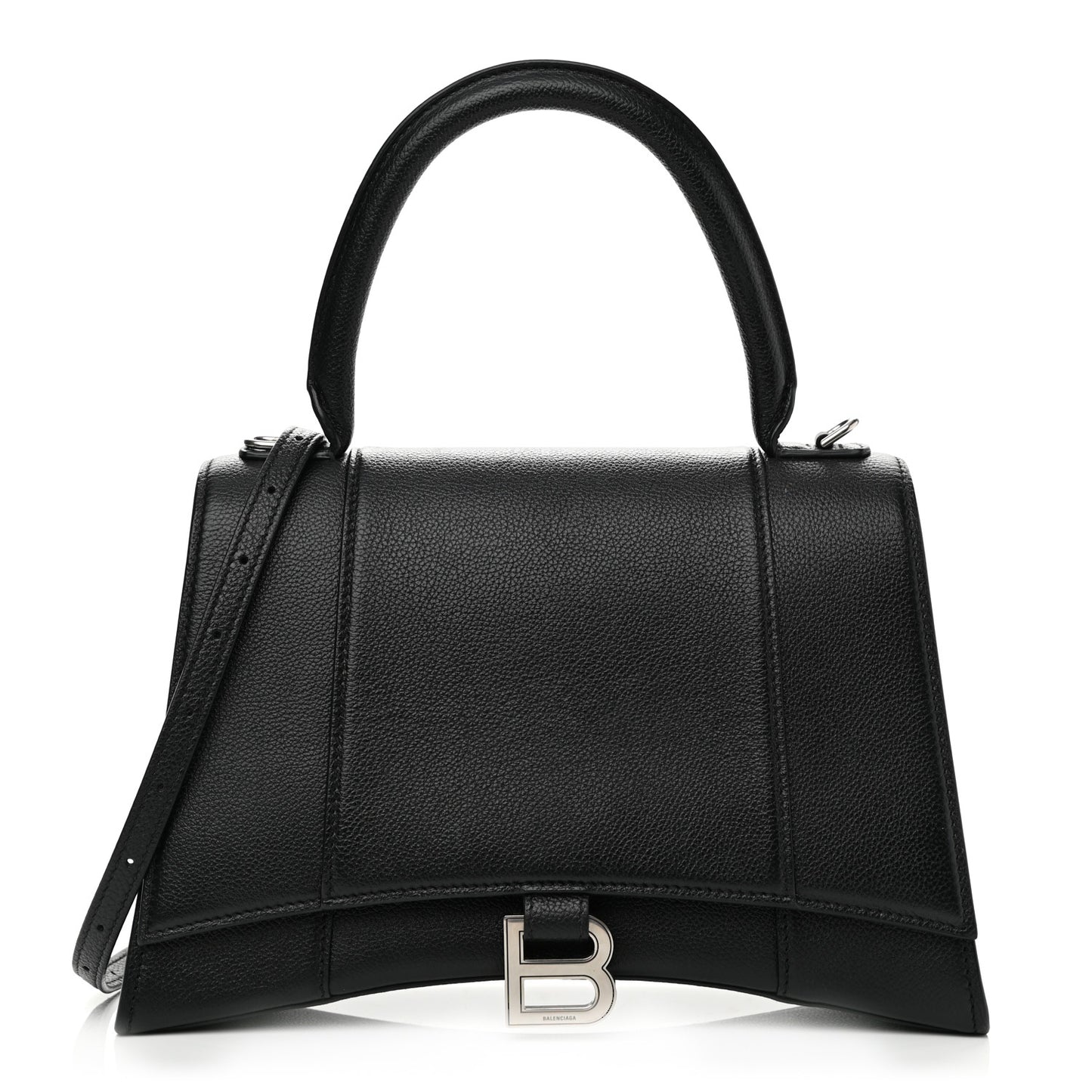 Grained Calfskin Medium Hourglass Top Handle Bag Black