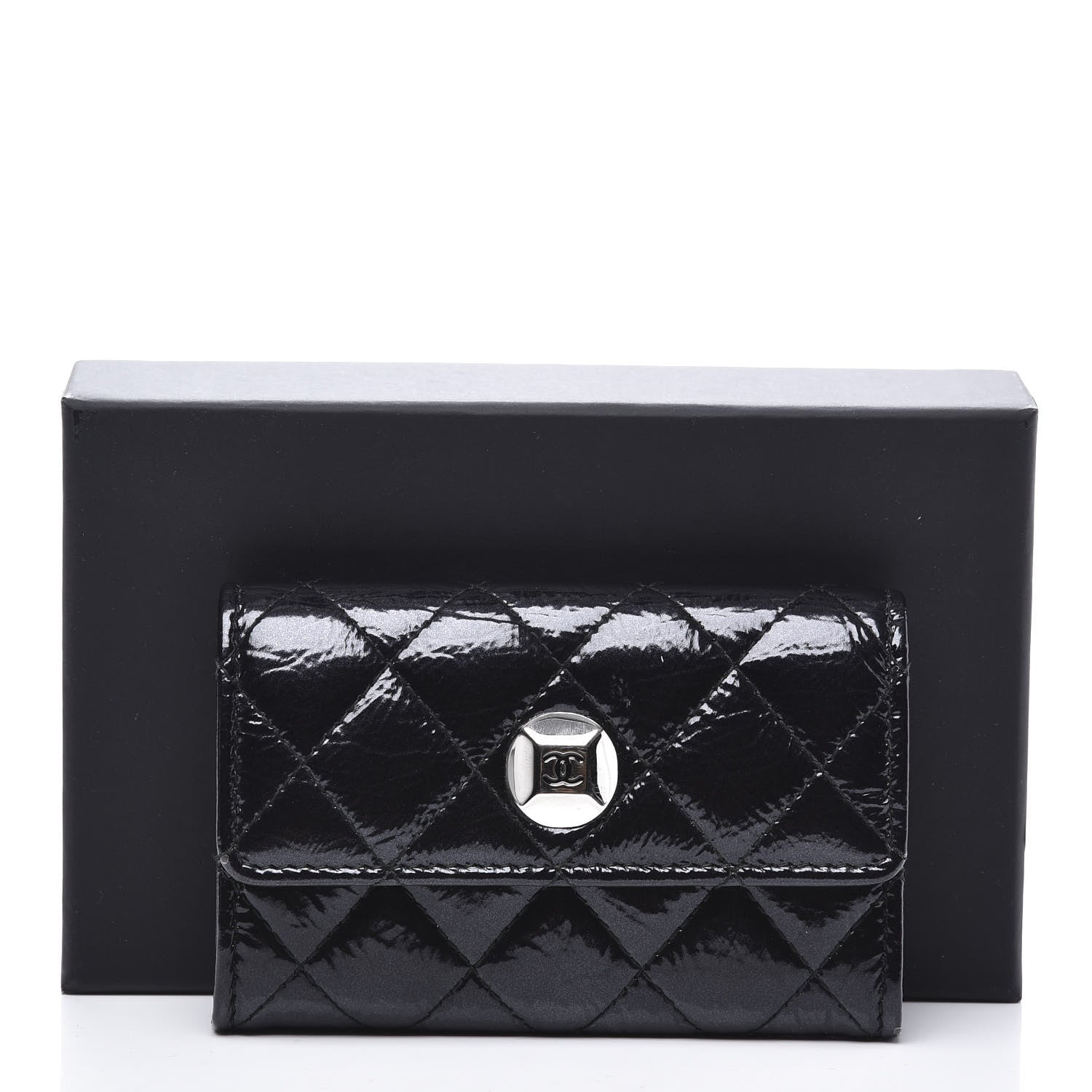 Chanel Distressed Patent Quilted Flap Card Holder Black 10 of 10