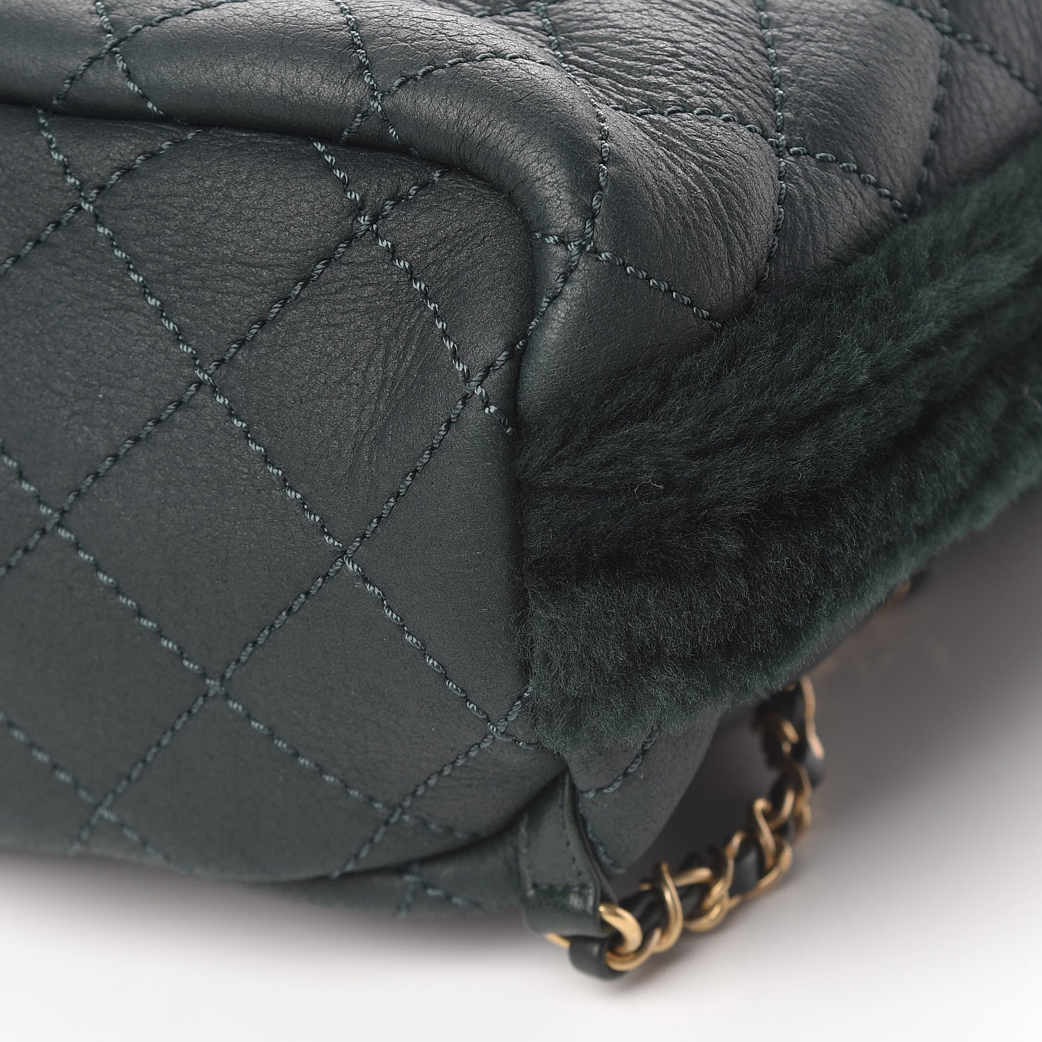 Chanel Lambskin Shearling Quilted CC Backpack Dark Green 10 of 12