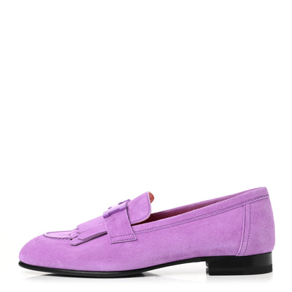 Hermes Suede Goatskin Womens Royal Loafers 36 Violet Parme 1 of 8