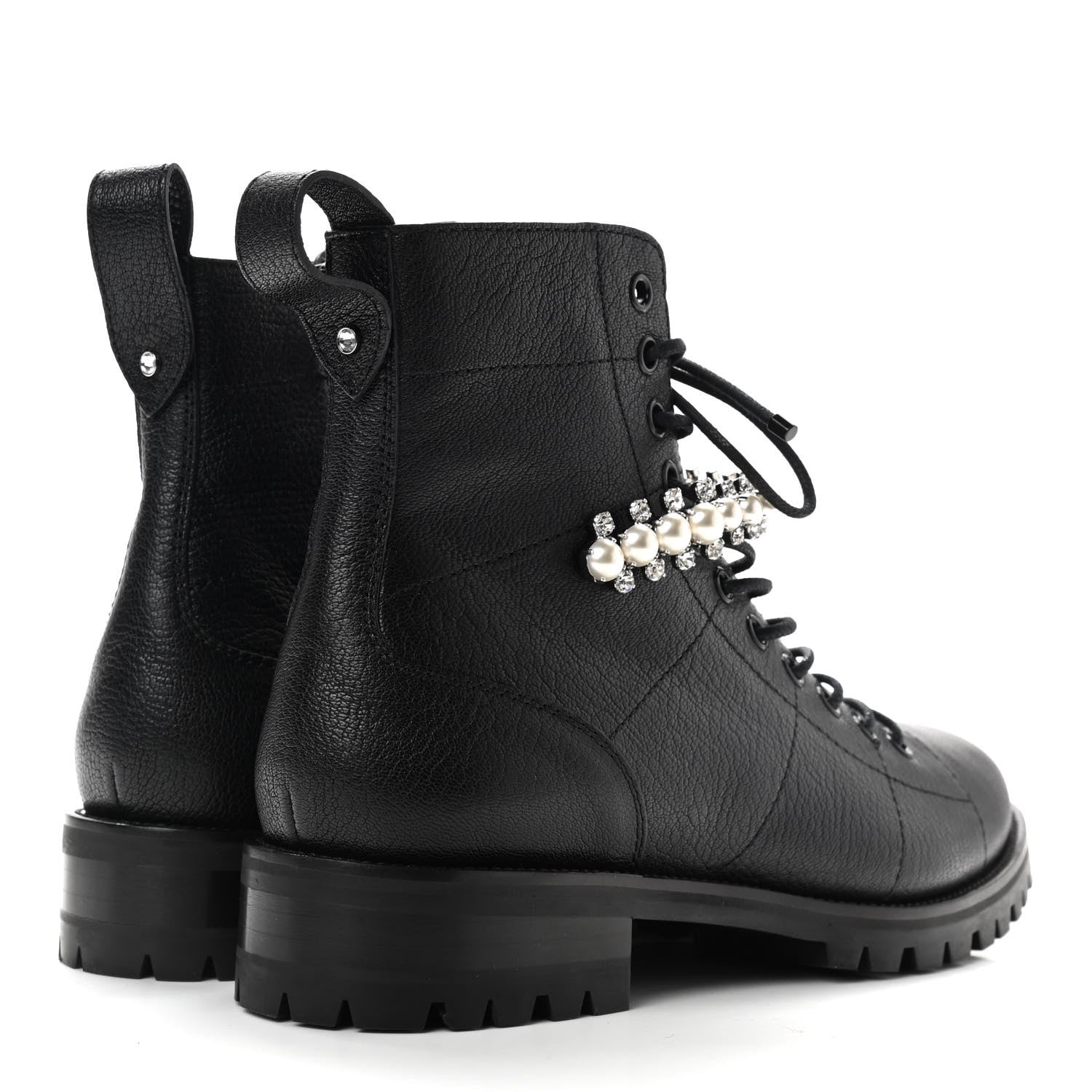 Jimmy Choo Grained Calfskin Crystal Embellished Cruz Combat Boots 39.5 Black 4 of 7