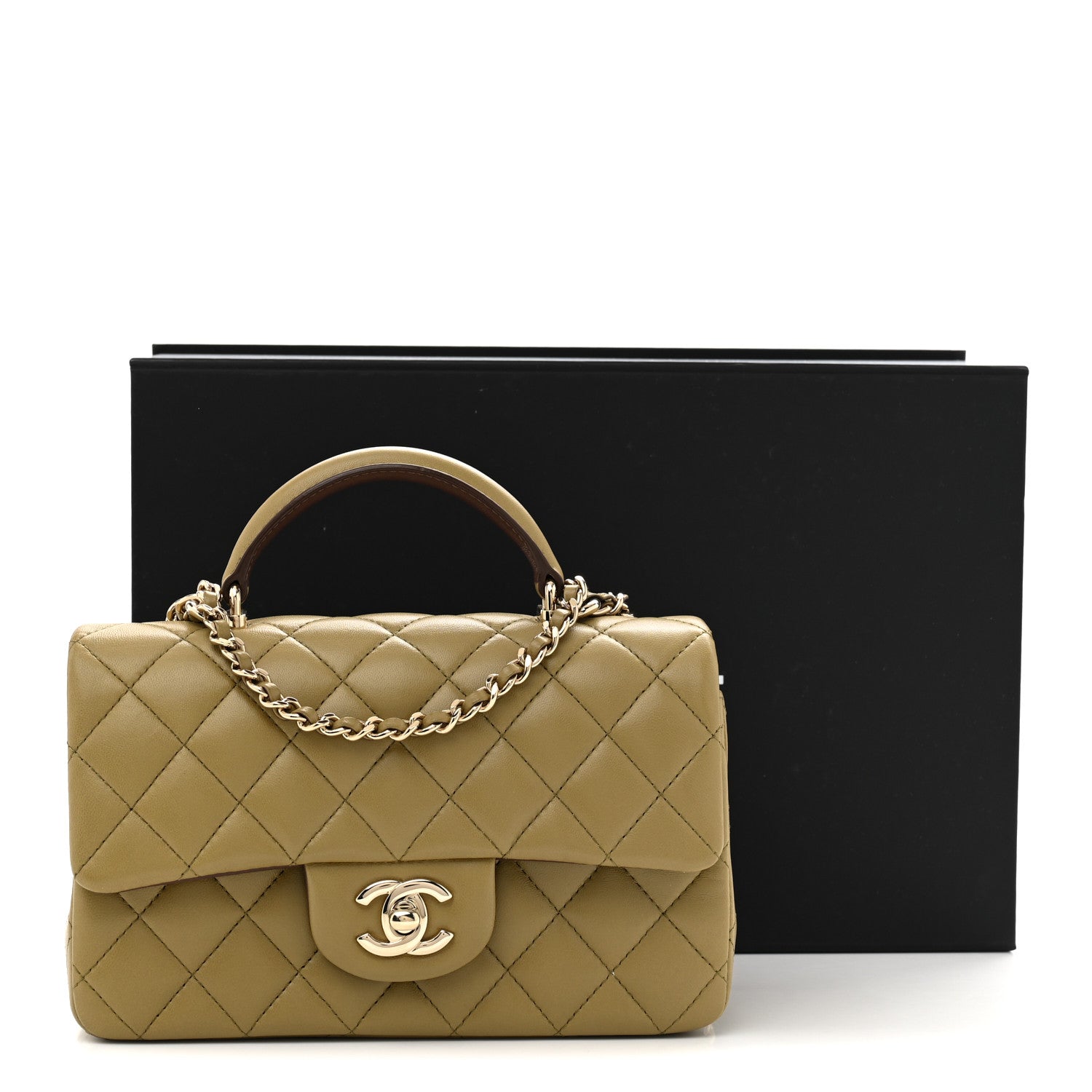 Chanel Lambskin Quilted Bi-Color Mini Top Handle Rectangular Flap Green Brown 11 of 11