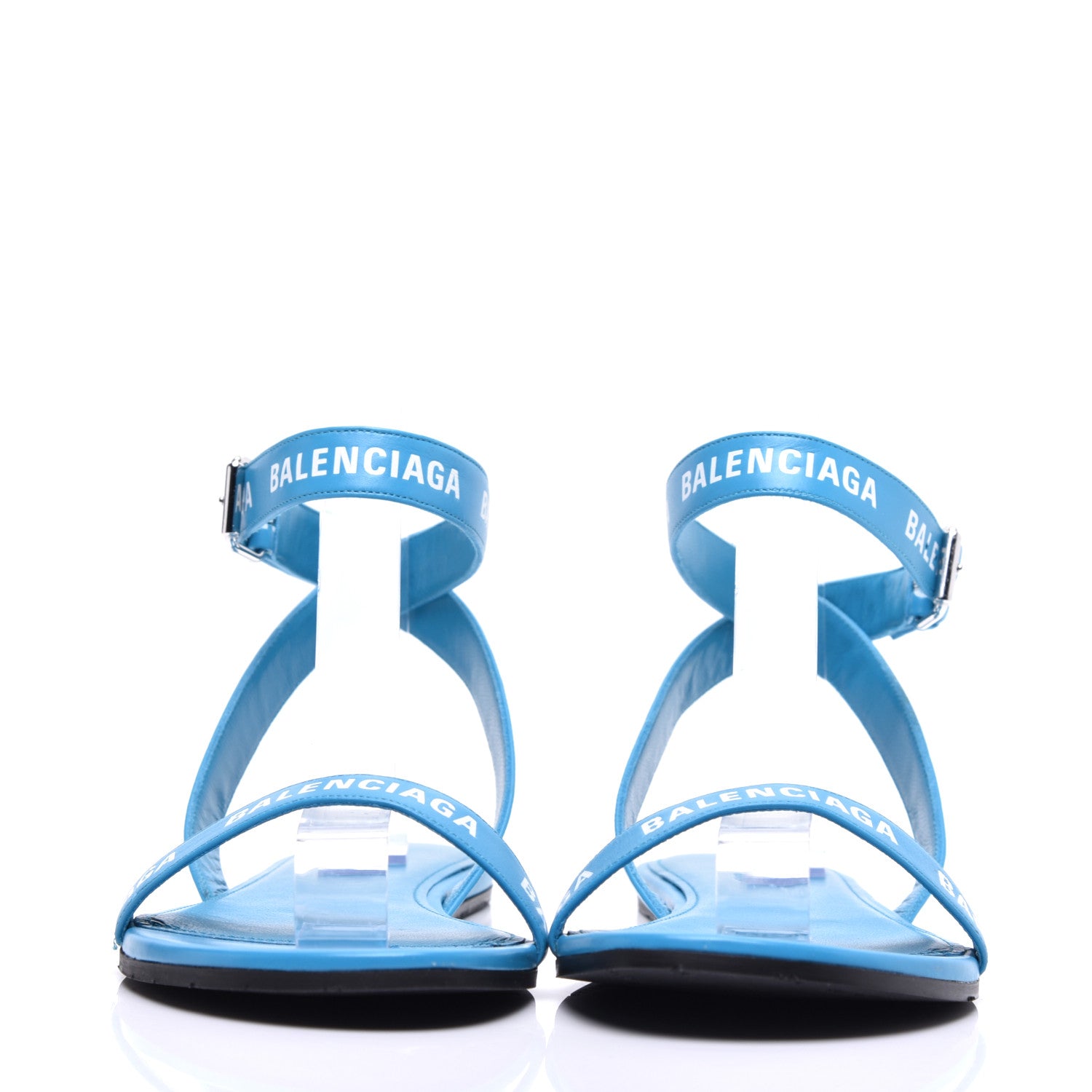Balenciaga Calfskin Allover Logo Flat Sandals 38 Bleu White 2 of 9