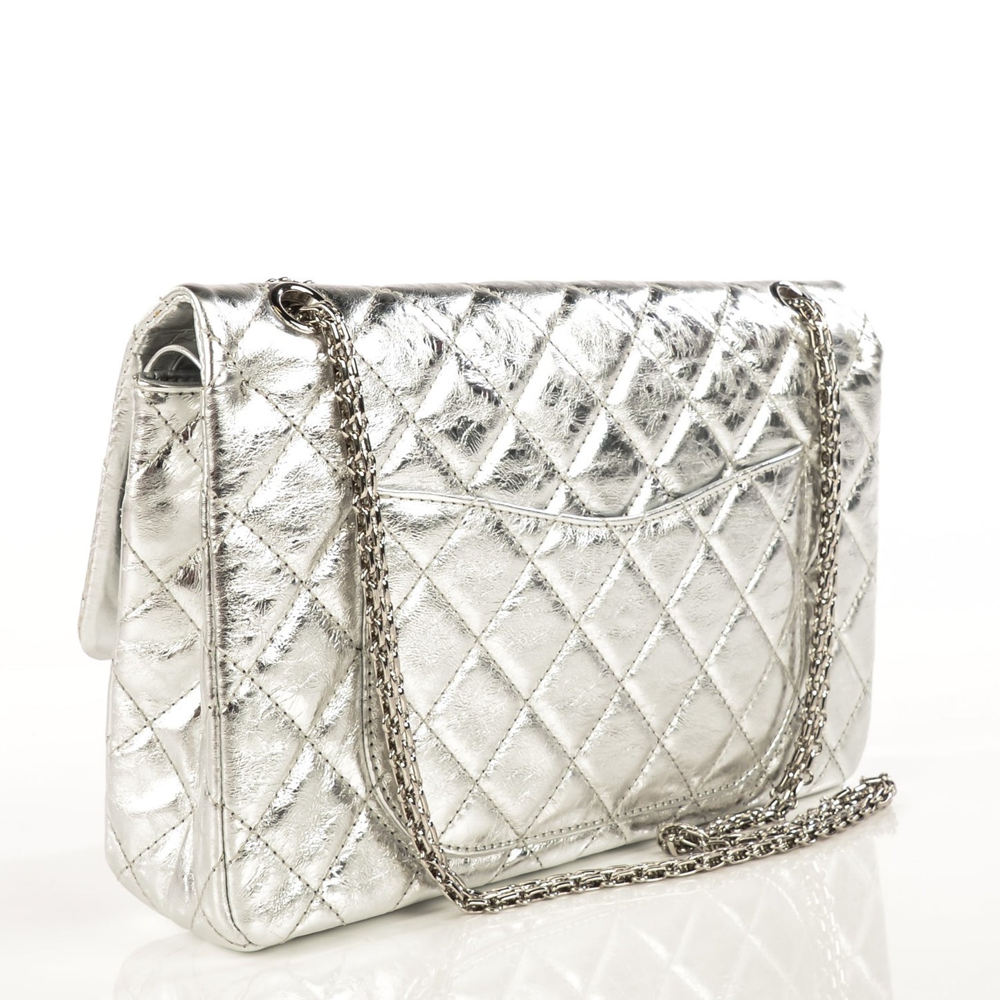 Metallic Aged Calfskin Quilted 2.55 Reissue 227 Flap Silver