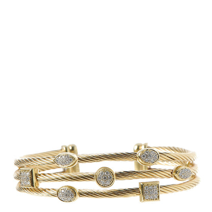 David Yurman 18K Yellow Gold Diamond Three Row Confetti Cuff Bracelet 1 of 4