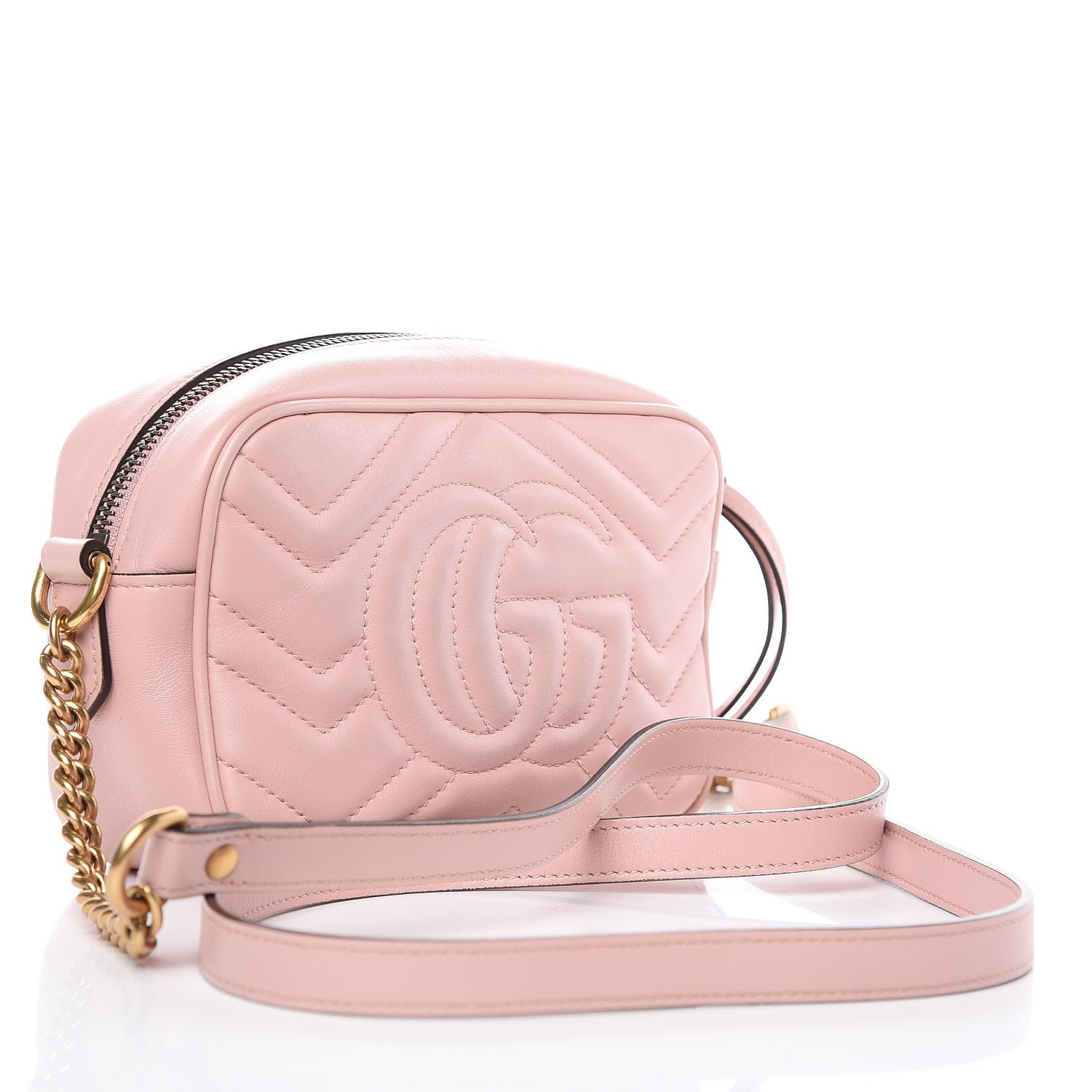 Gucci Calfskin Matelasse Mini GG Marmont Chain Shoulder Bag Perfect Pink 3 of 12