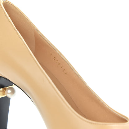 Chanel Lambskin Cap Toe Pearl Pumps 38 Beige Black 8 of 10