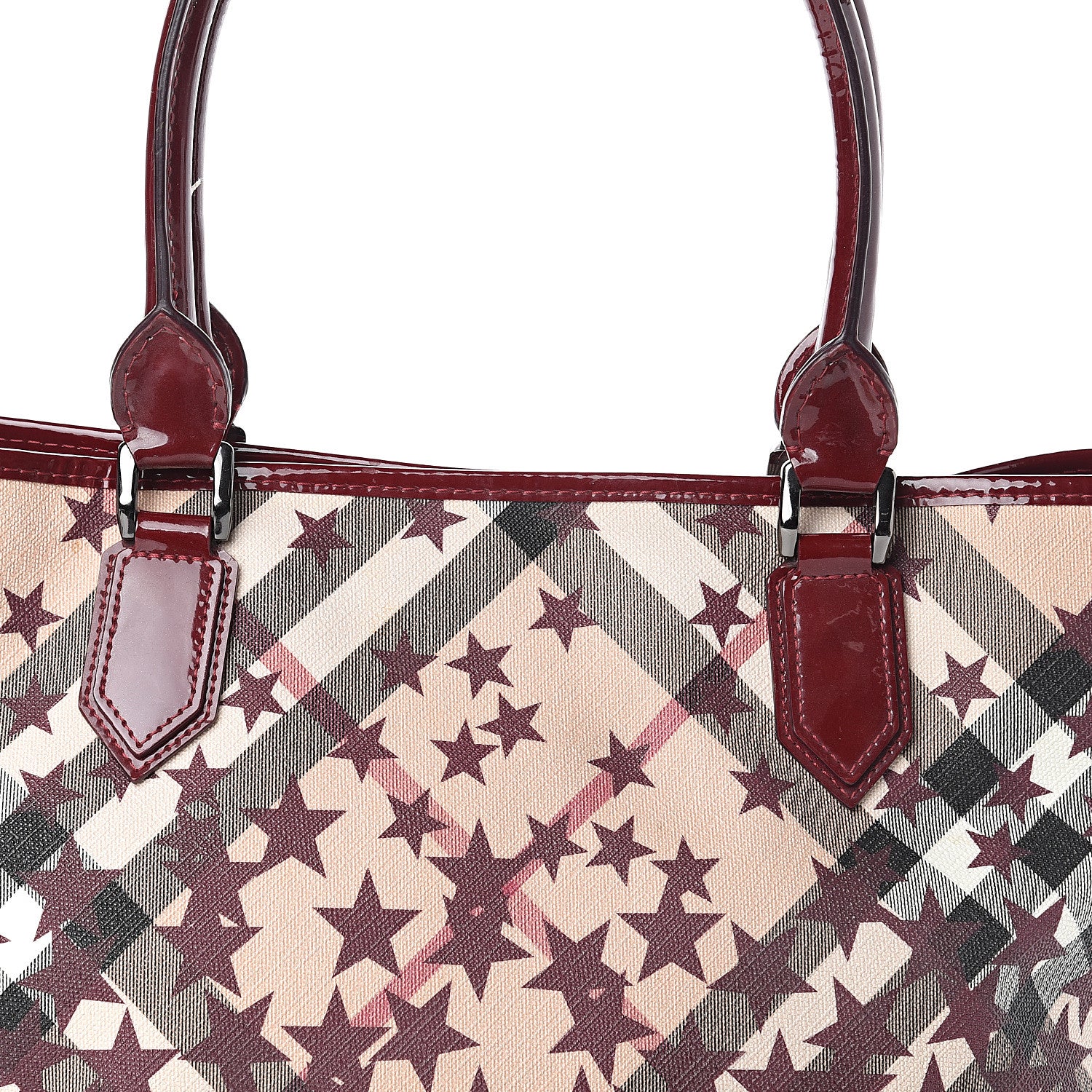 Burberry Patent Supernova Check Stars Medium Nickie Landscape Tote Berry Red 6 of 8
