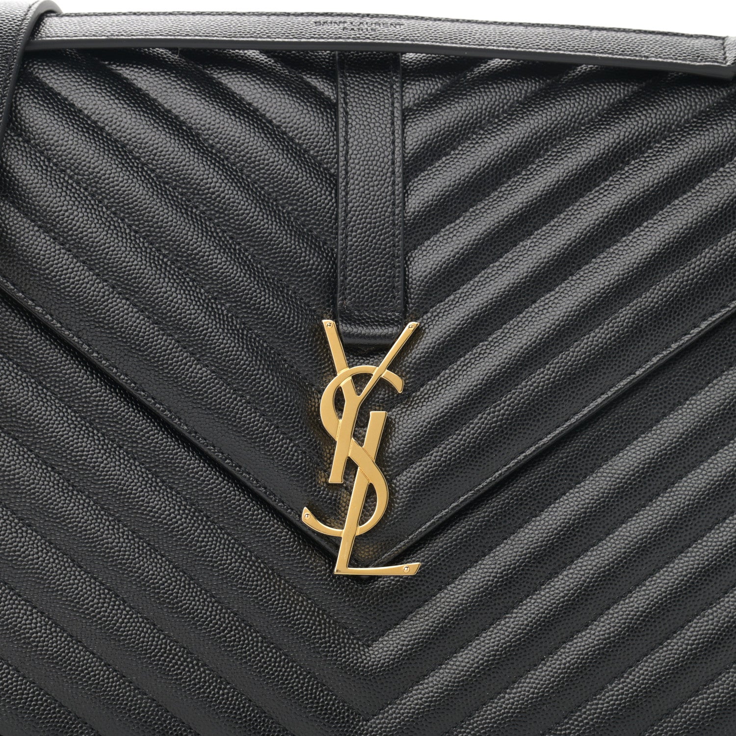 Saint Laurent Grain De Poudre Matelasse Chevron Large Monogram Satchel Black 8 of 10