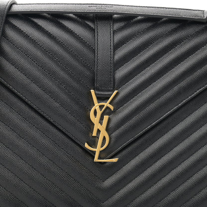 Saint Laurent Grain De Poudre Matelasse Chevron Large Monogram Satchel Black 8 of 10