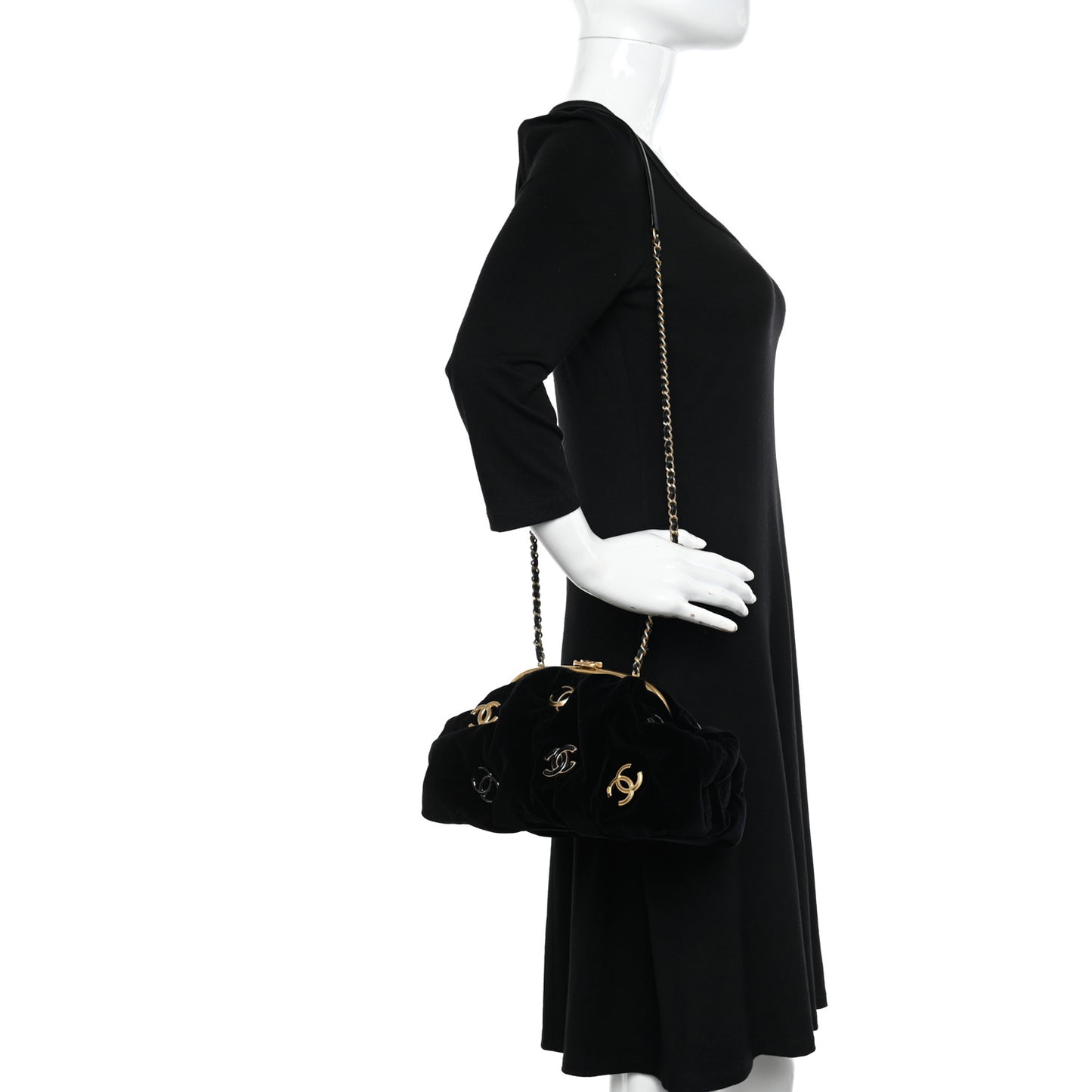 Velvet Enamel CC Kiss Lock Clutch Black