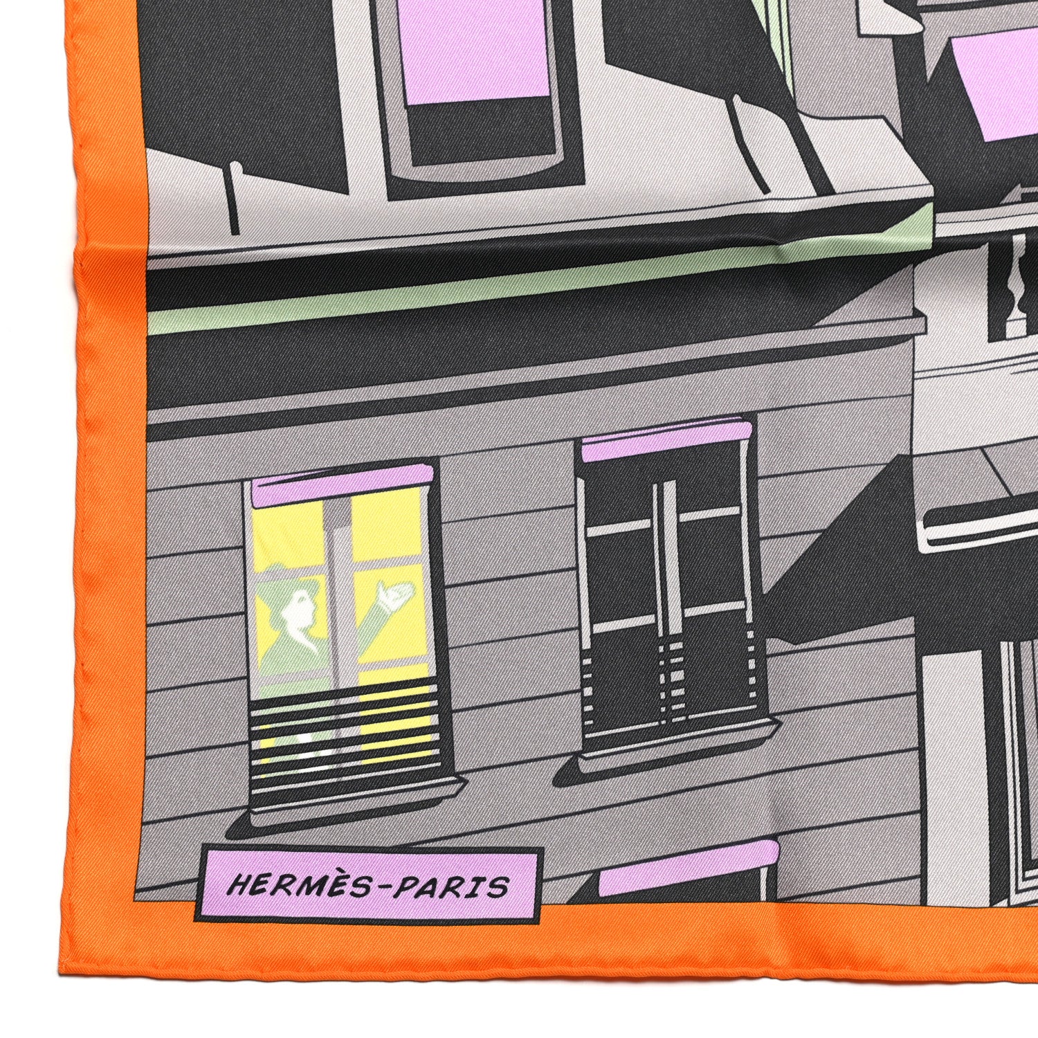 Hermes Silk Minuit Au Faubourg Scarf 70 Orange Gris Jaune 3 of 7