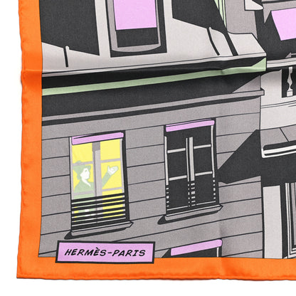 Hermes Silk Minuit Au Faubourg Scarf 70 Orange Gris Jaune 3 of 7