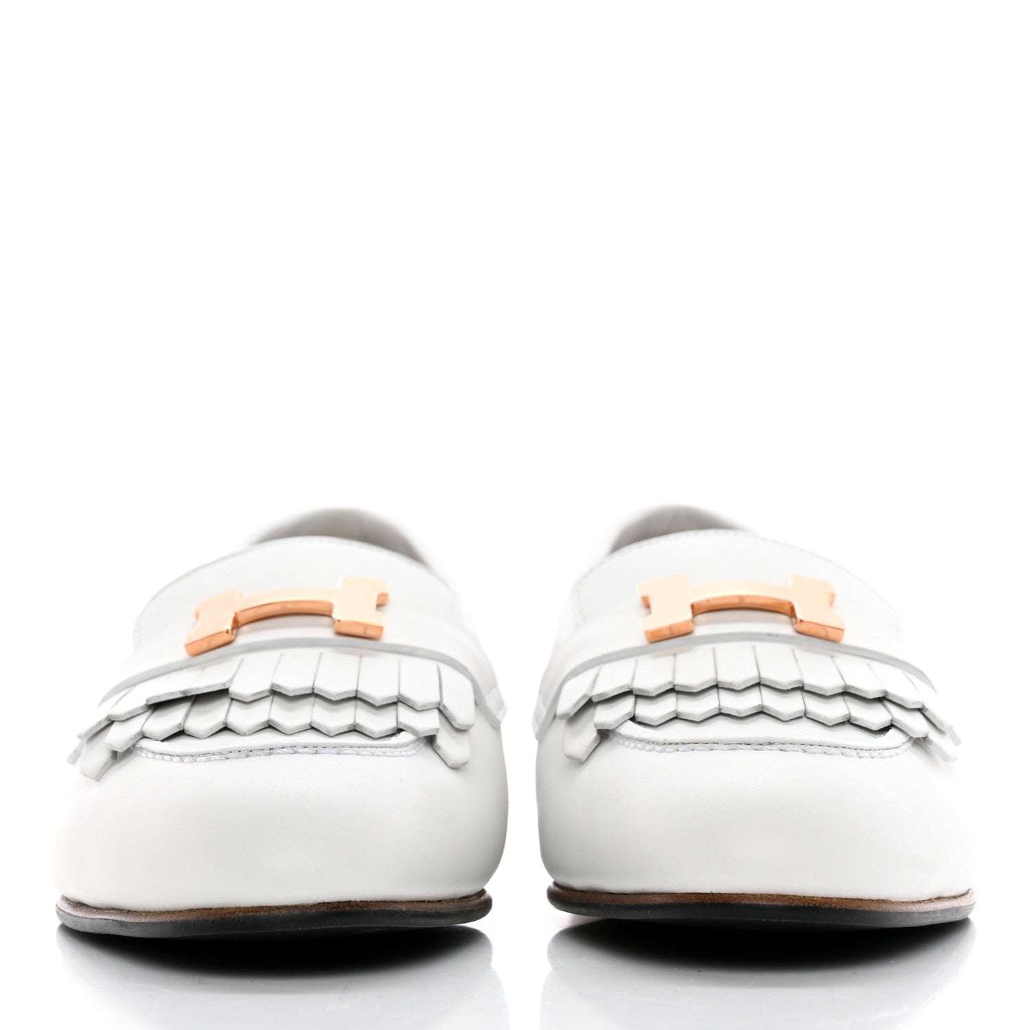 Hermes Calfskin Womens Royal Loafers 38 White 2 of 9