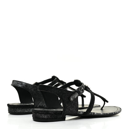 Chanel Metallic Calfskin Pony Hair CC Sandals 37 Black 5 of 9