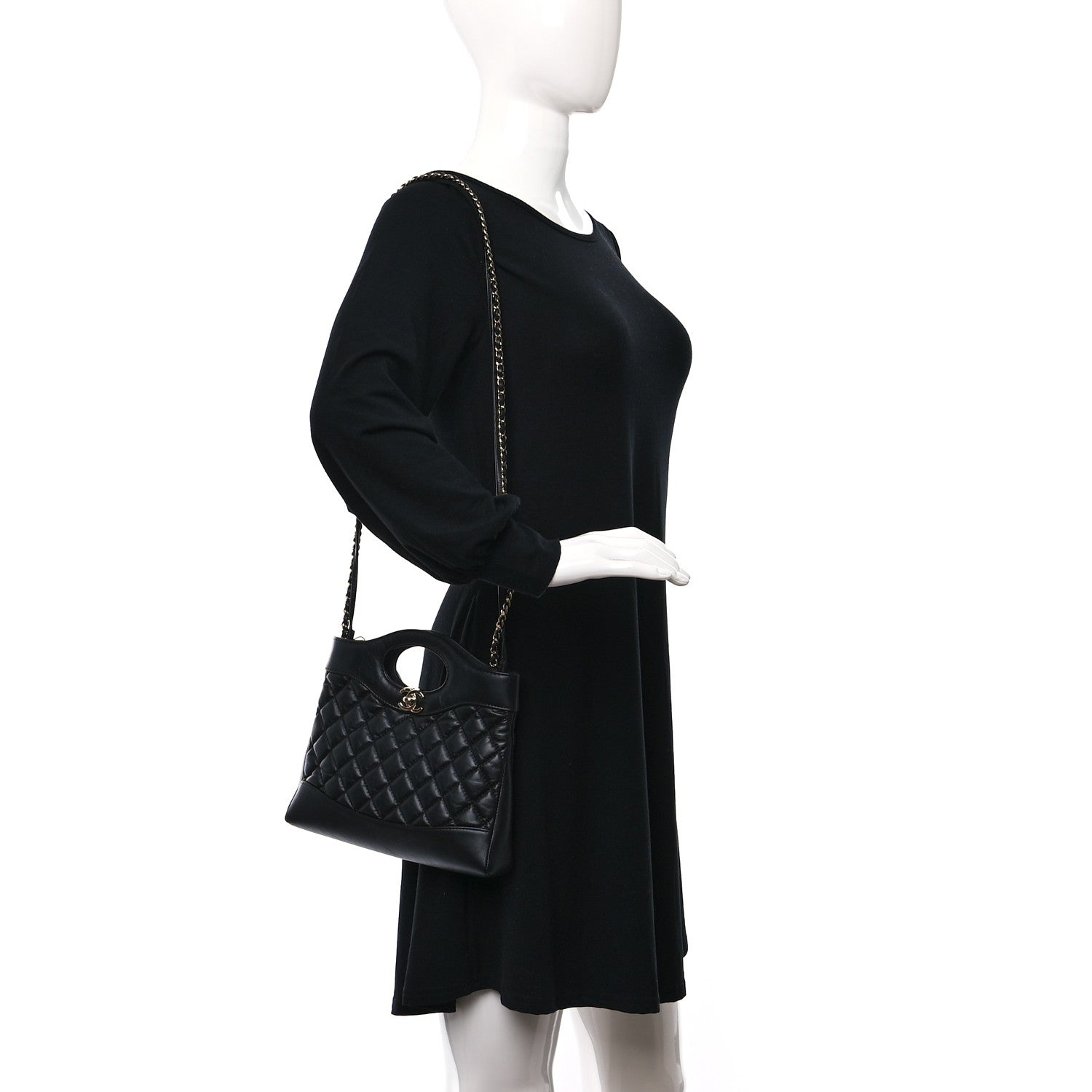 Chanel Shiny Crumpled Calfskin Quilted Mini 31 Shopping Bag Black 3 of 9