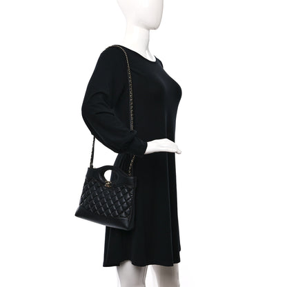 Chanel Shiny Crumpled Calfskin Quilted Mini 31 Shopping Bag Black 3 of 9