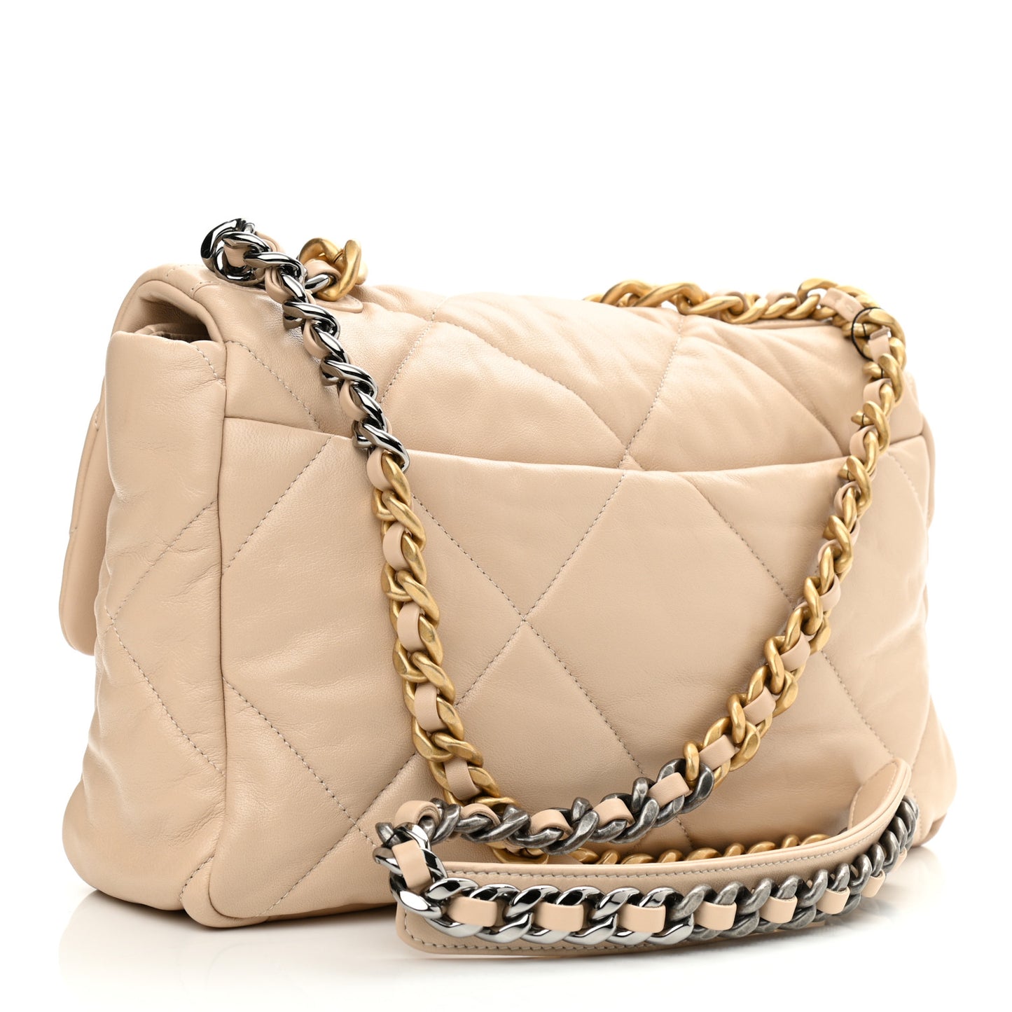 Lambskin Quilted Large Chanel 19 Flap Beige