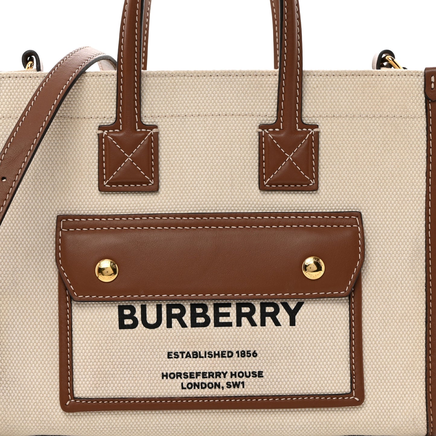 Smooth Calfskin Canvas Horseferry Print Mini Towner Bag Natural Tan