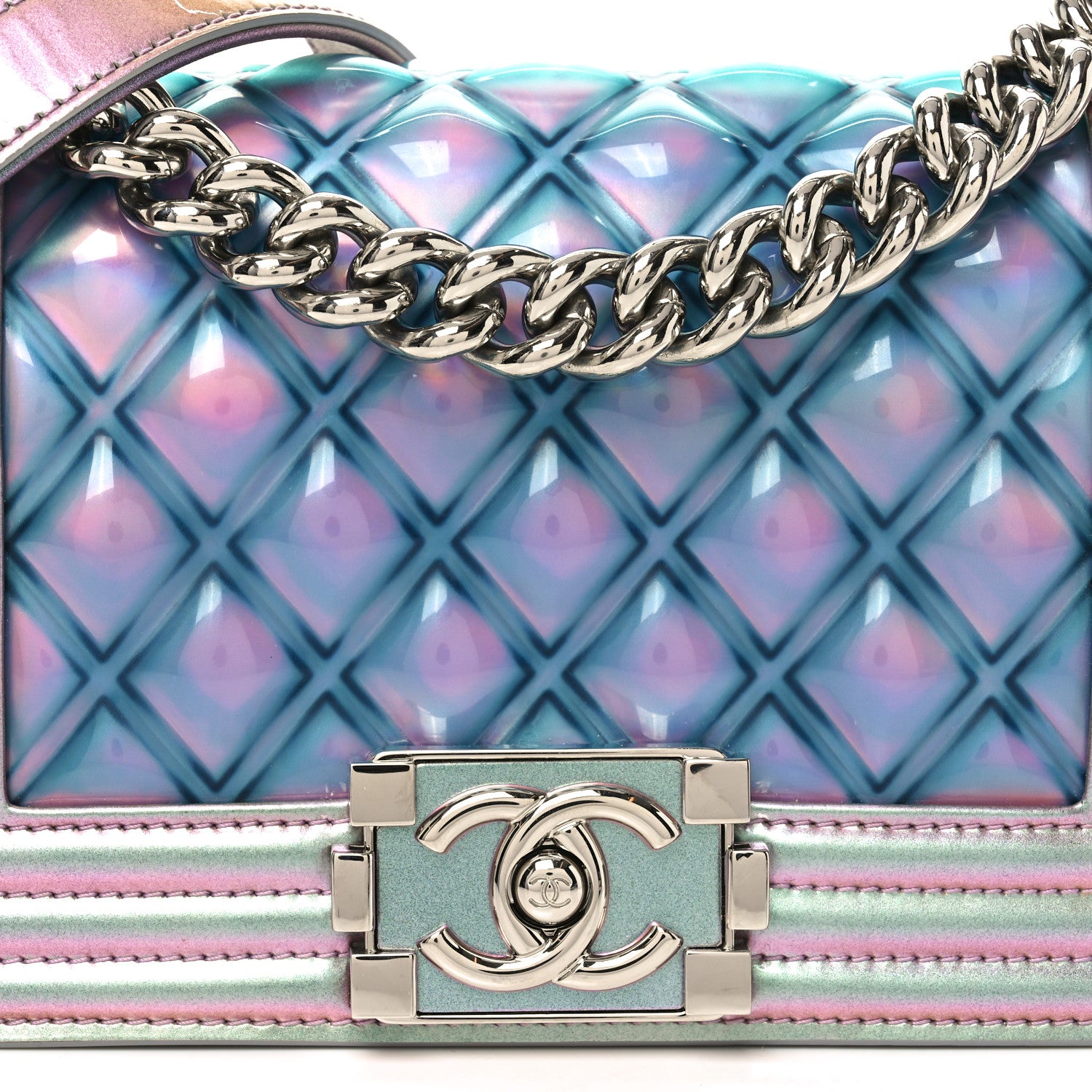 Chanel Iridescent Patent Calfskin PVC Quilted Small Boy Flap Light Purple 8 of 10