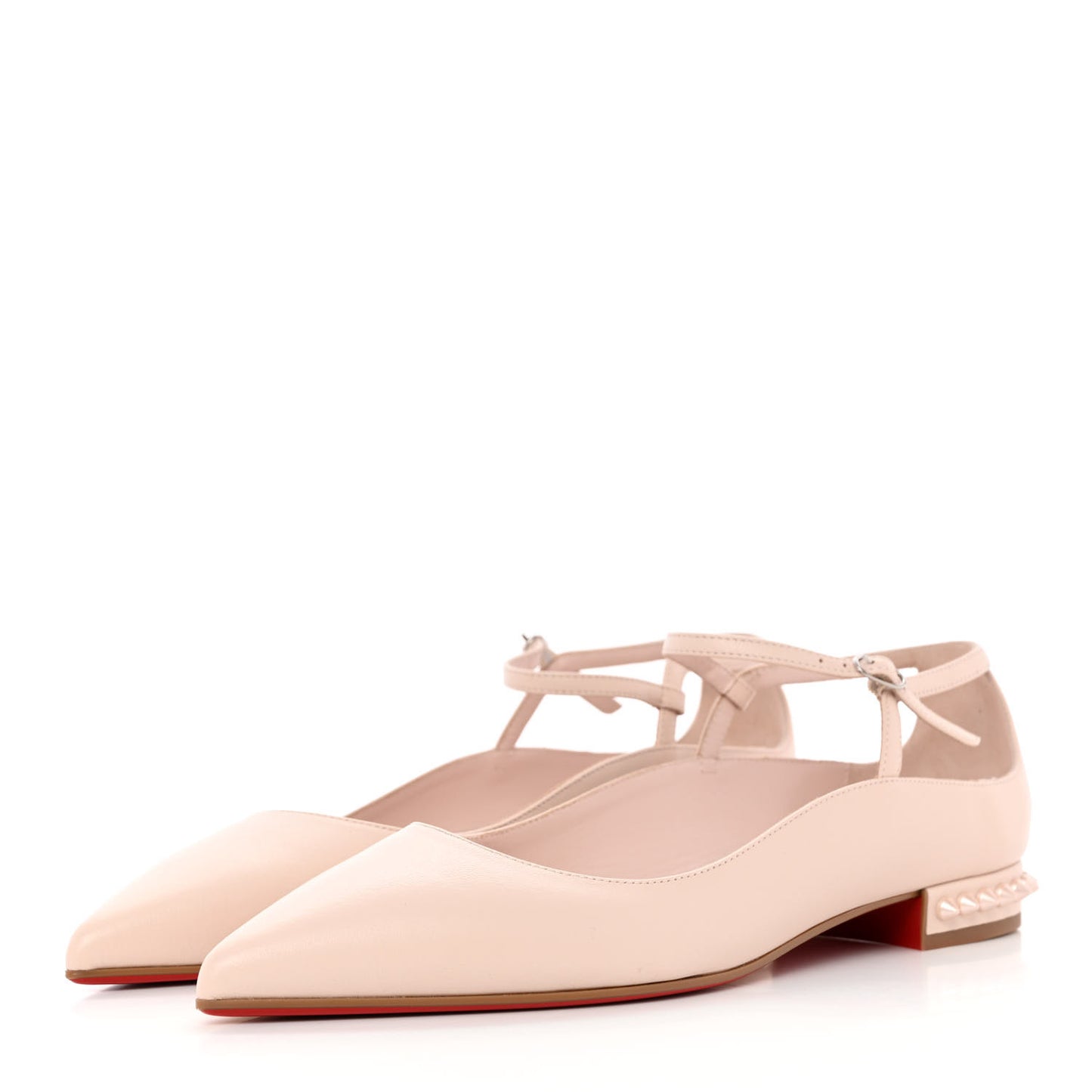 Nappa Conclusive Spike Ankle Strap Ballerina Flats 37 Leche