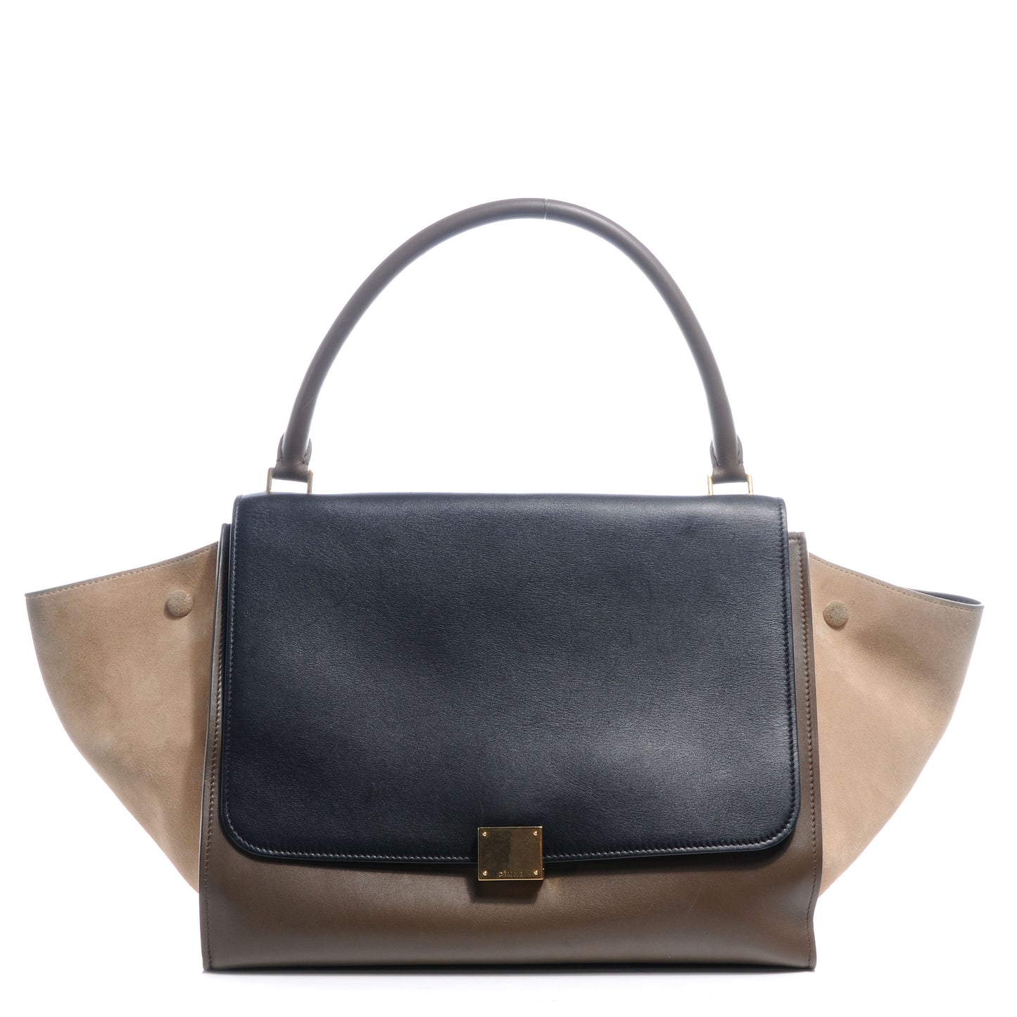 Calfskin and Suede Large Tri-Color Trapeze Black Brown Beige
