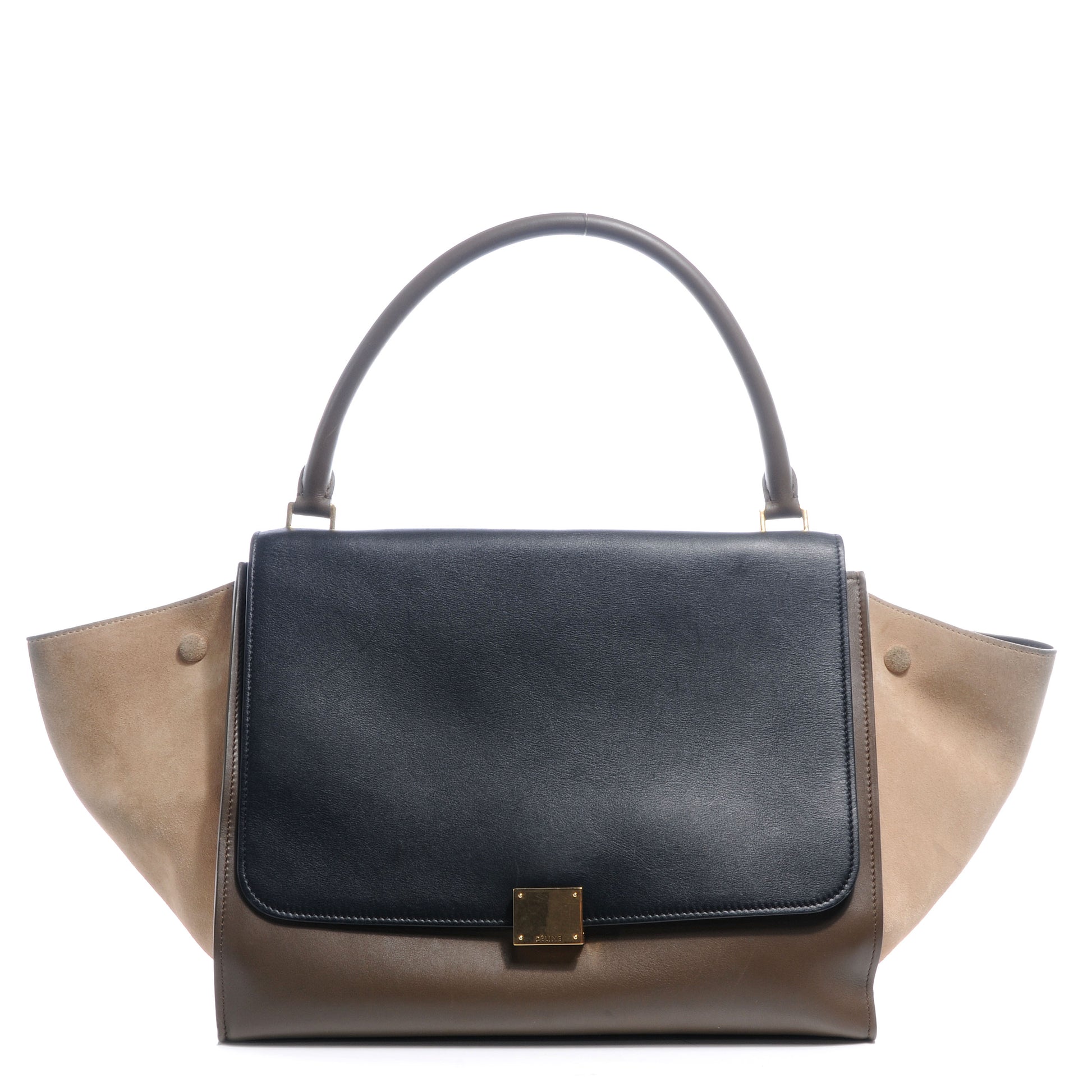 Celine Calfskin and Suede Large Tri-Color Trapeze Black Brown Beige 1 of 9