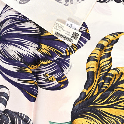 Hermes Silk Tulipomanie Scarf 90 White Corail Gris 3 of 5