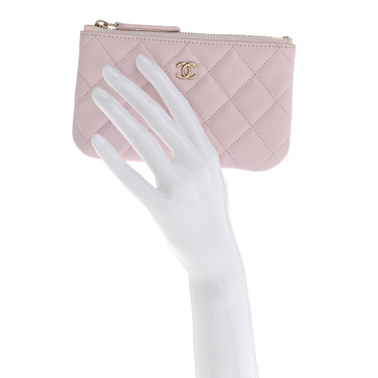 Caviar Quilted Small Cosmetic Case Light Pink