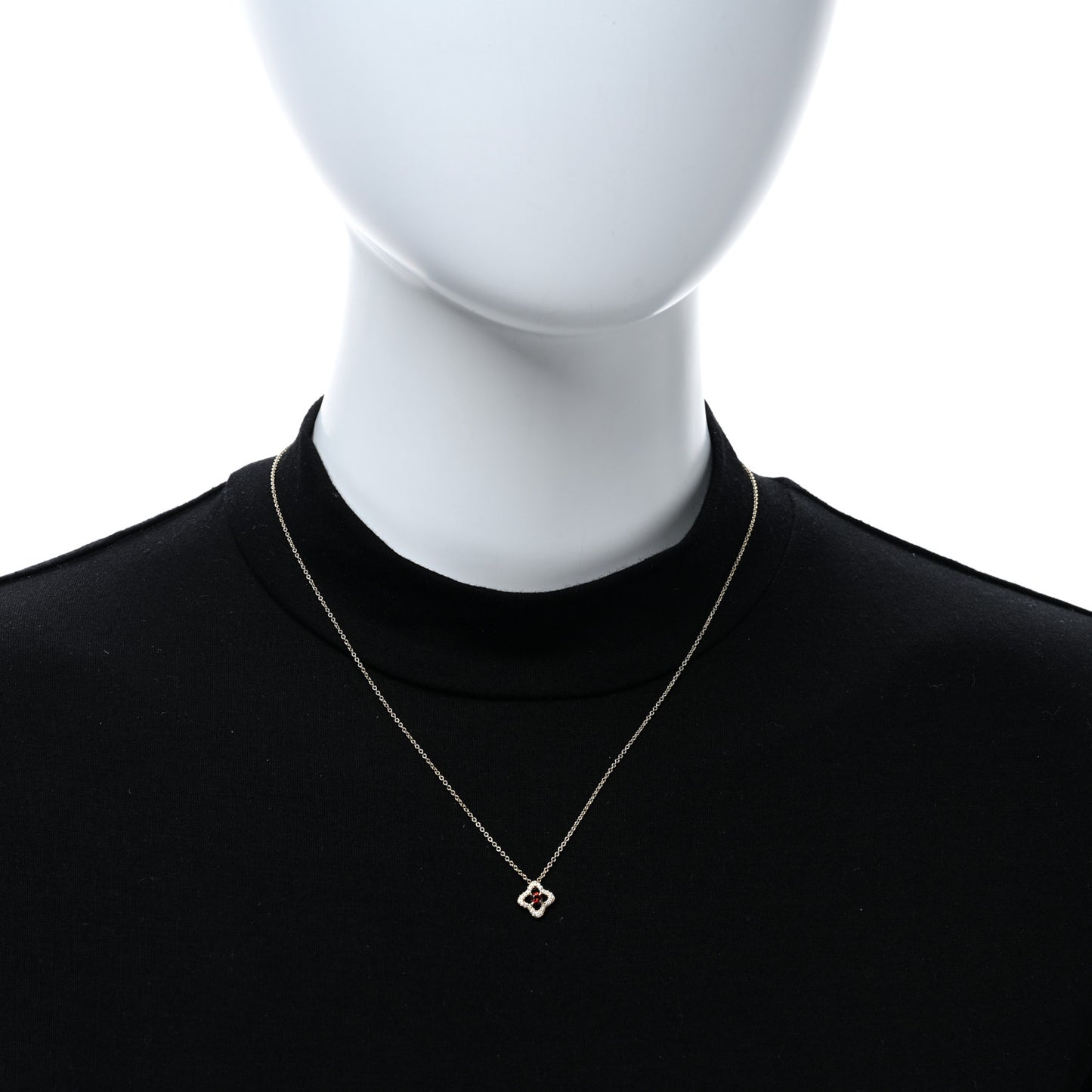 18K Yellow Gold Diamond Garnet Venetian Quatrefoil Pendant Necklace