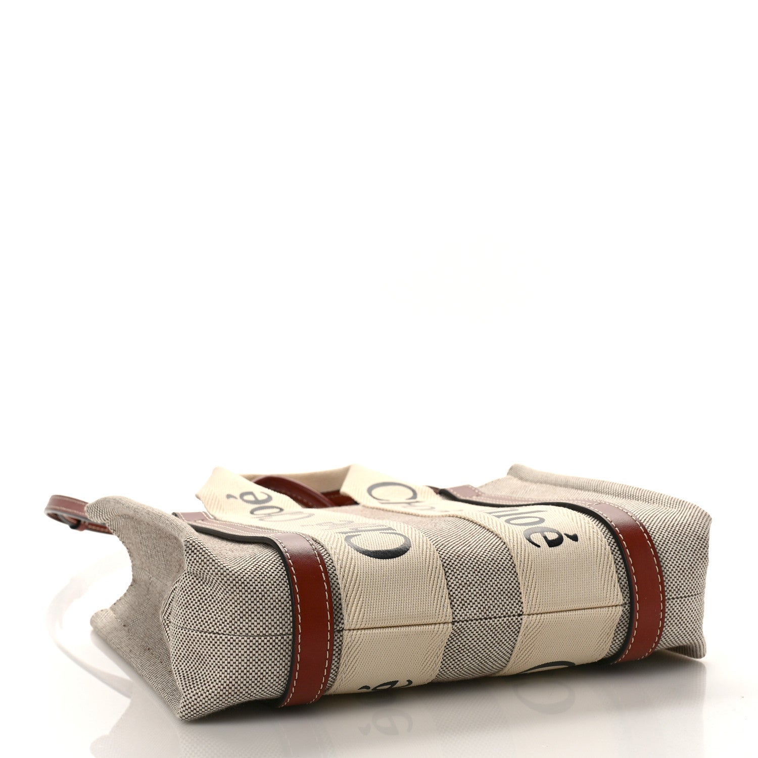 Chloe Cotton Calfskin Small Woody Ribbon Tote With Strap White Brown 4 of 8