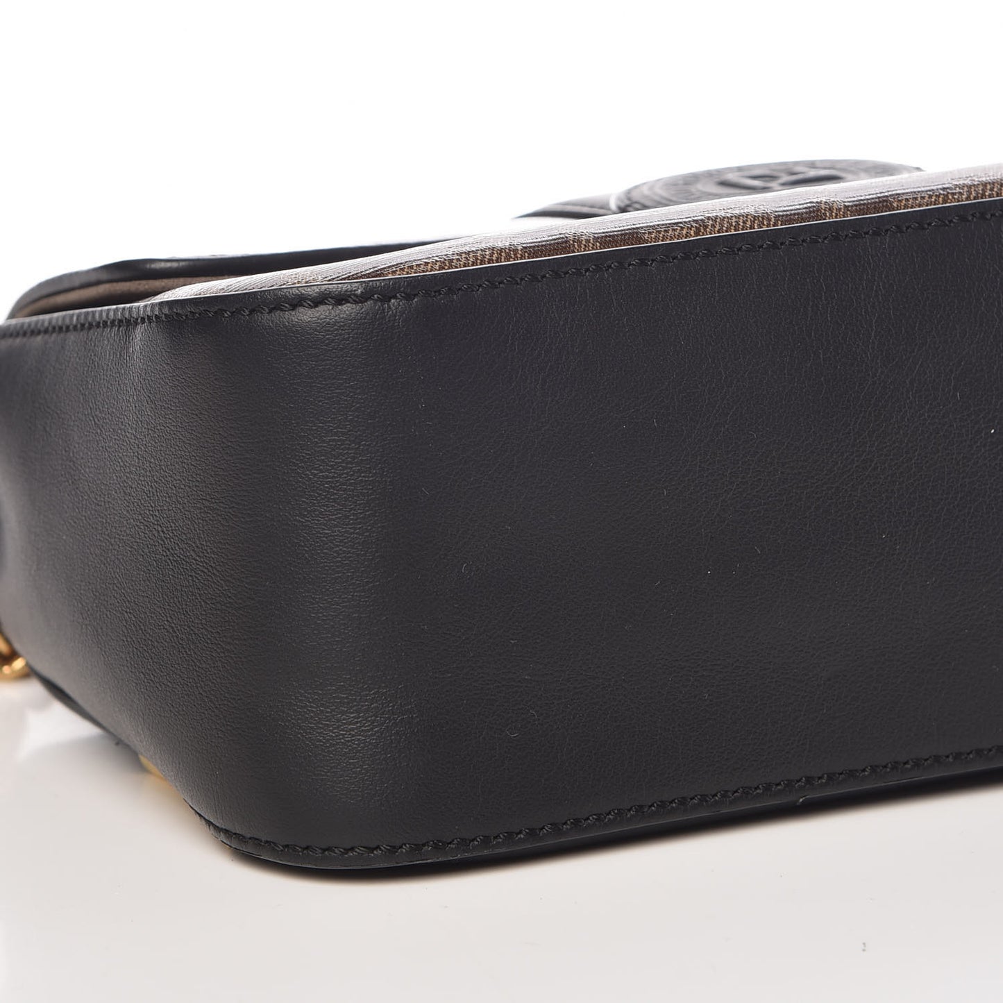 Vitello Grace Glazed Fabric FF 1974 Double F Shoulder Bag Black Mogano Panna