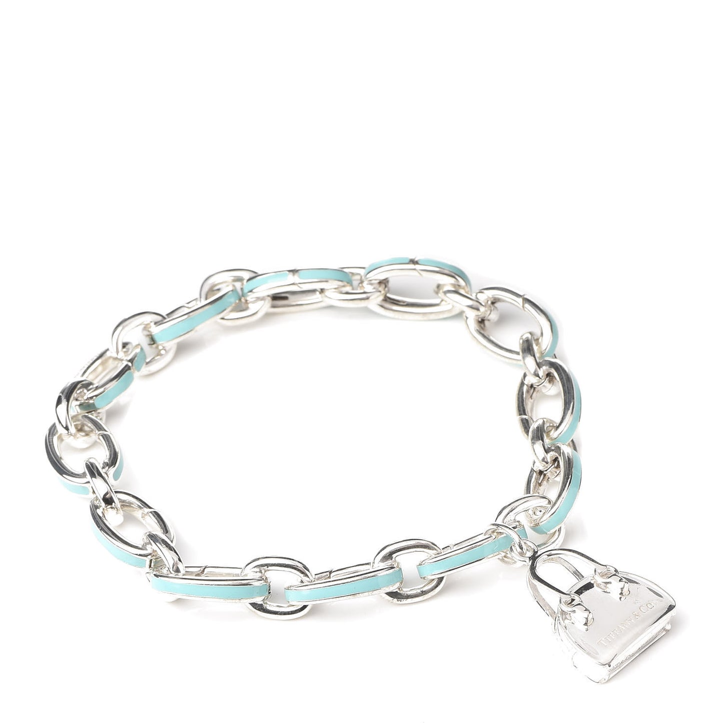 Sterling Silver Enamel Clasping Link Charm Bracelet Blue