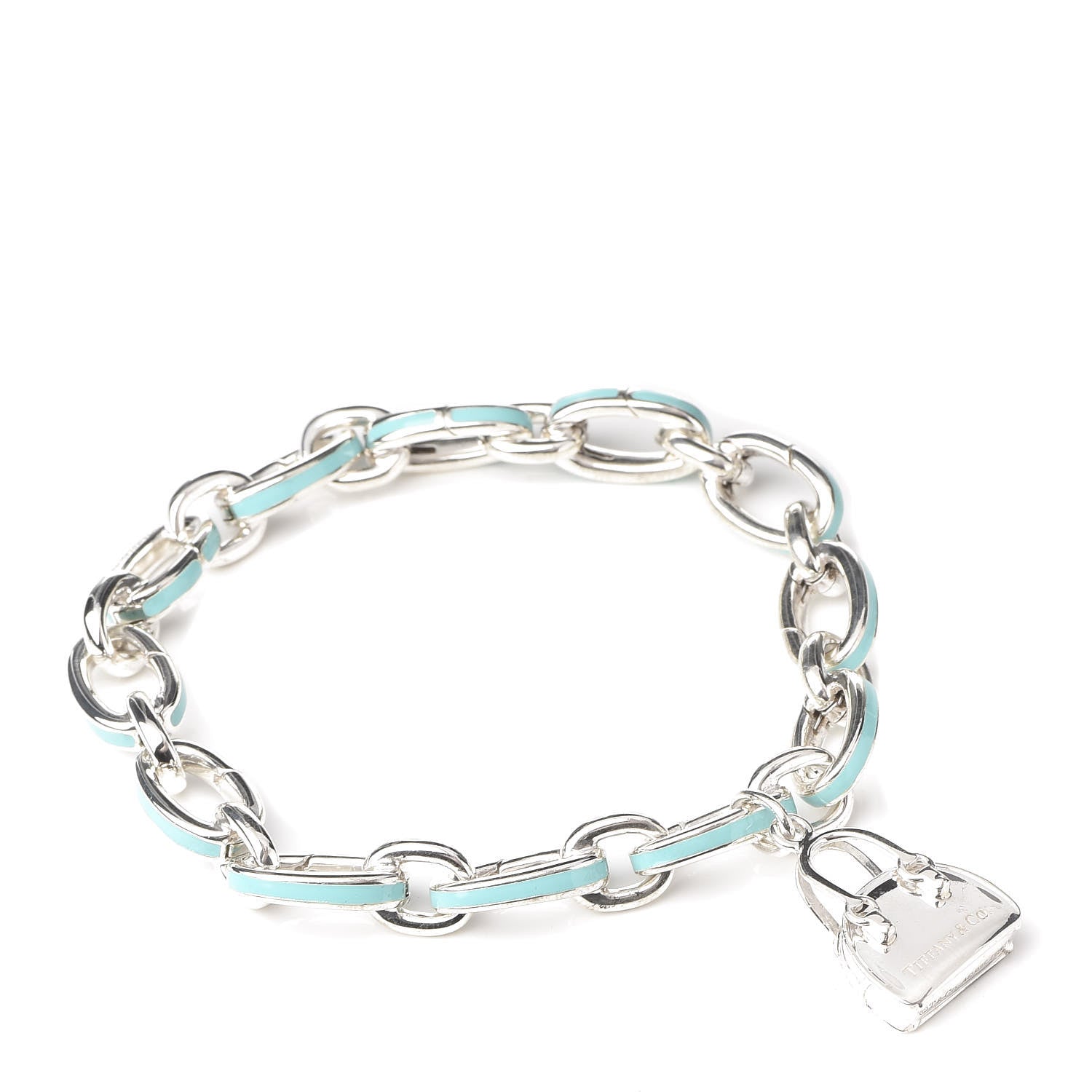 Tiffany Sterling Silver Enamel Clasping Link Charm Bracelet Blue 1 of 4
