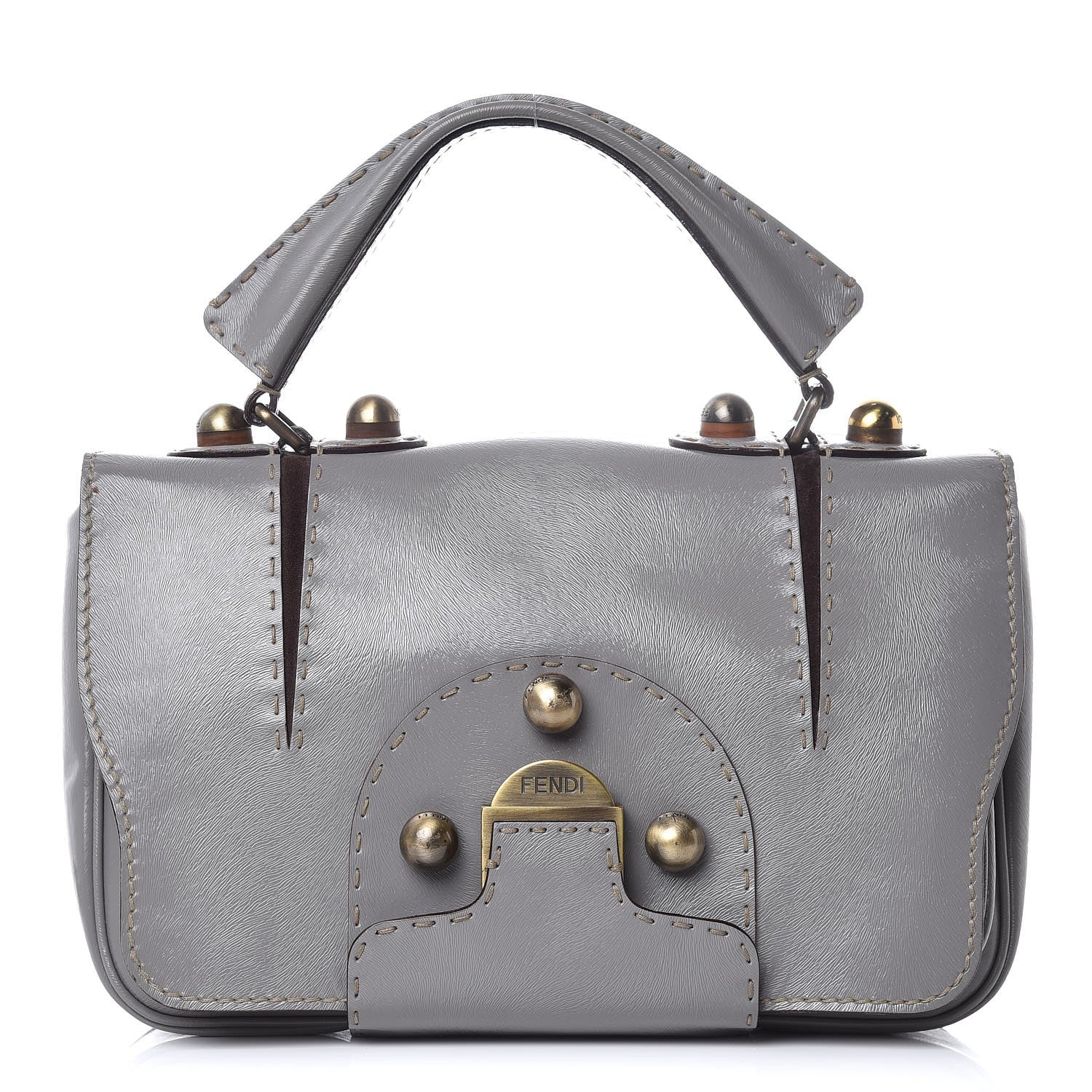 Fendi Glazed Calfskin Secret Code Satchel Grey 1 of 9