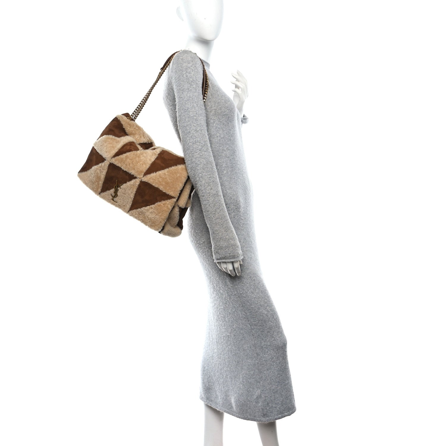 Saint Laurent Suede Shearling Patchwork Monogram Giant Jamie Brown Beige 3 of 19